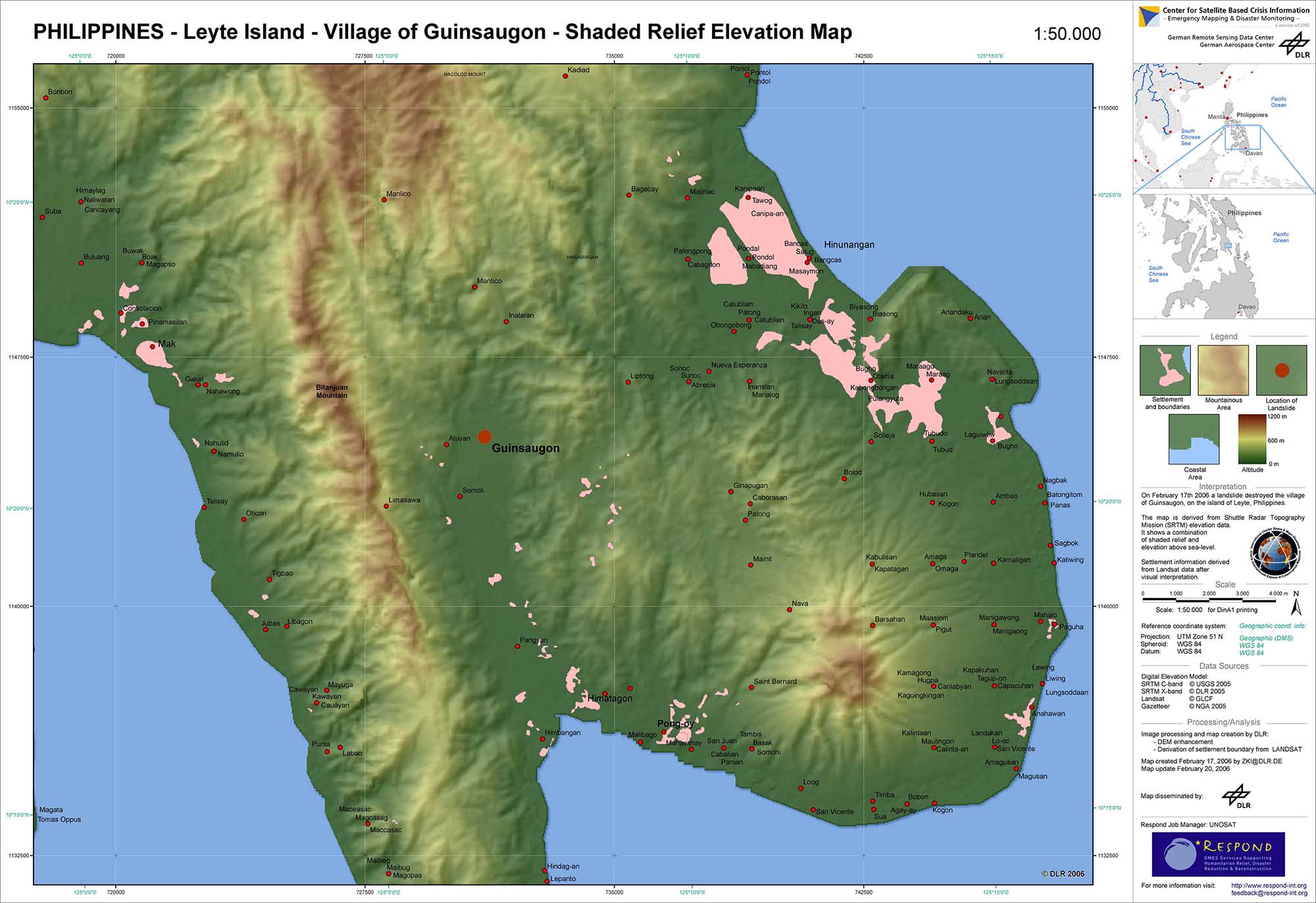 Topo-Karte von Guinsaugon/Philippinen (1:50.000)