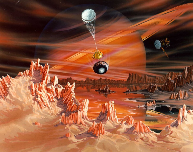 Huygenssonde vor der Landung auf Titan