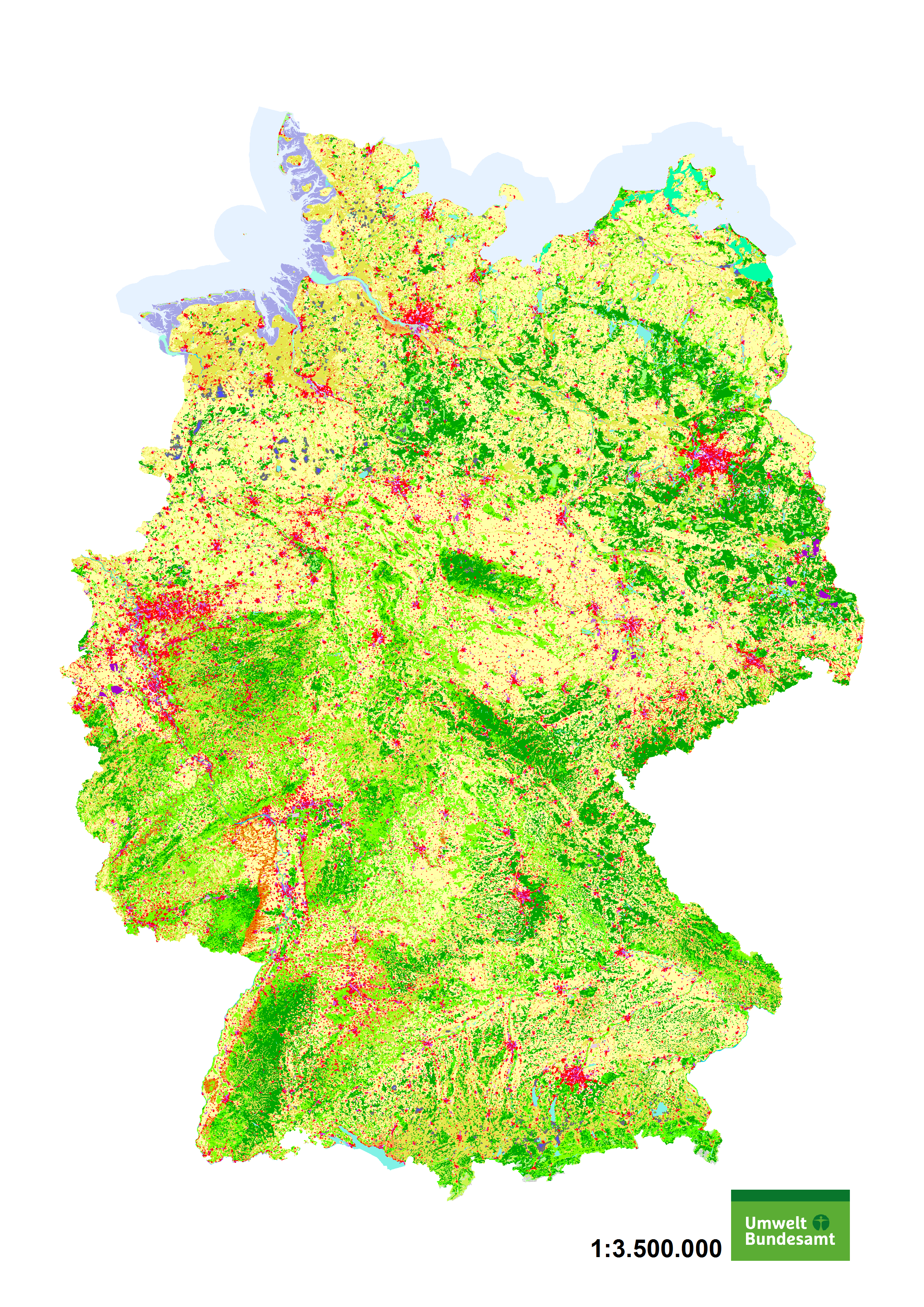 Deutschland dargestellt mit den CORINE land Cover-Daten