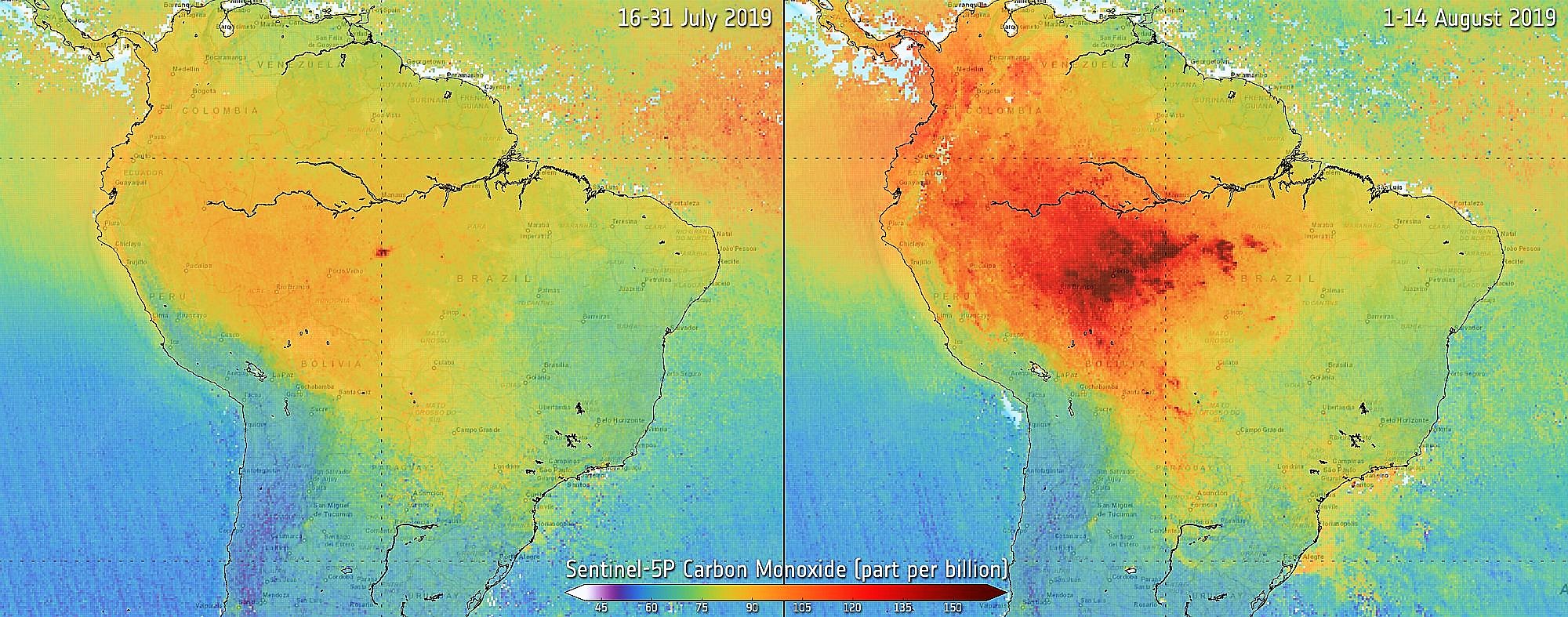 Kohlenmonoxid aus Bränden am Amazonas