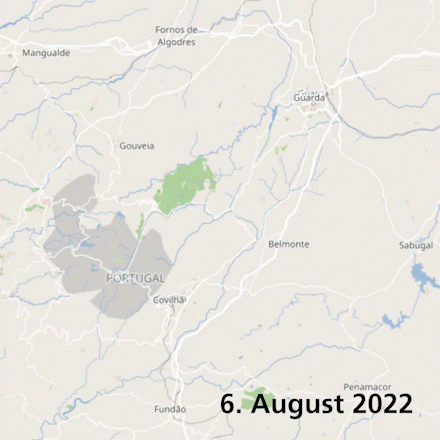 Brandflächen in Portugal vom 6. bis 16. August 2022
